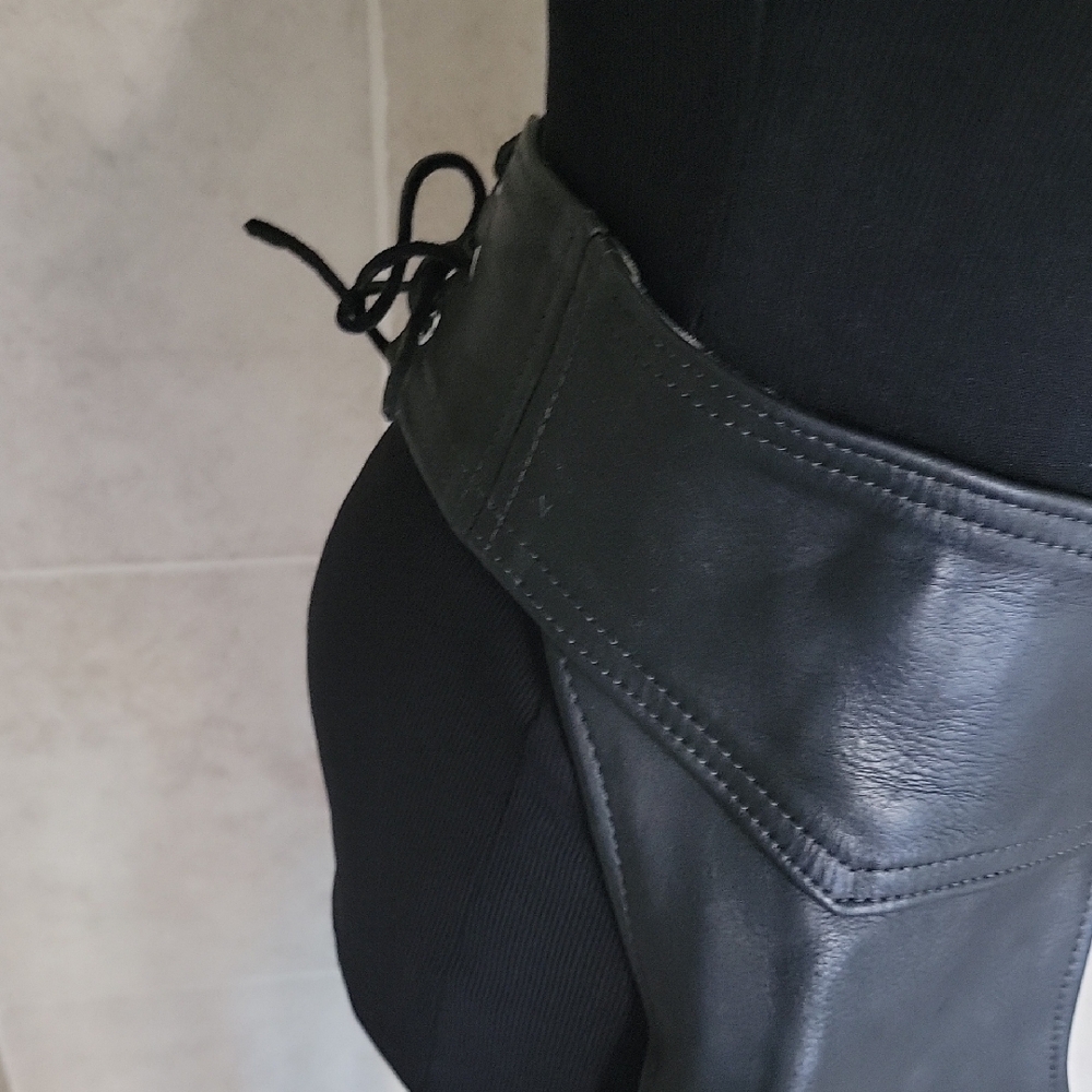 Black Leather Riding Chaps - Picture 3 of 9